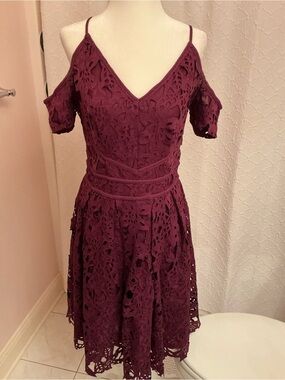 VENUS Plum Intricate Lace Dress